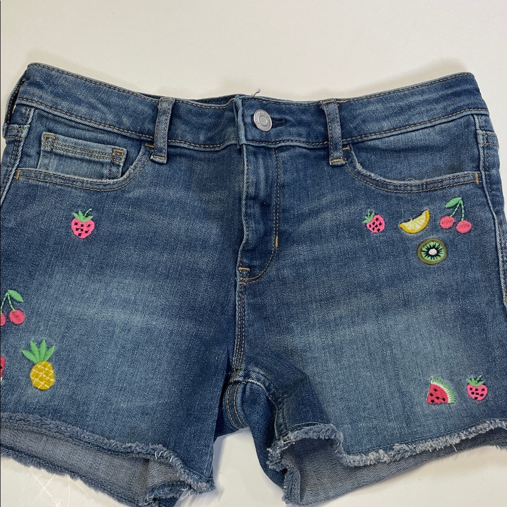 Gap Girls Frayed Hem Adjustable Waistband Embroidered Jean Short Size 10